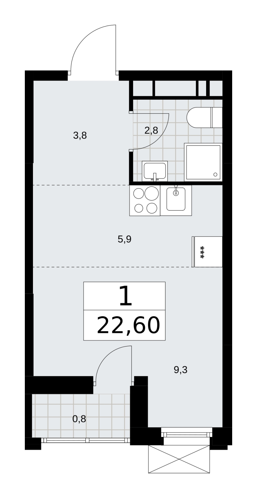 1-комнатная квартира (Студия) в ЖК Скандинавия на 10 этаже в 3 секции. Сдача в 4 кв. 2024 г.