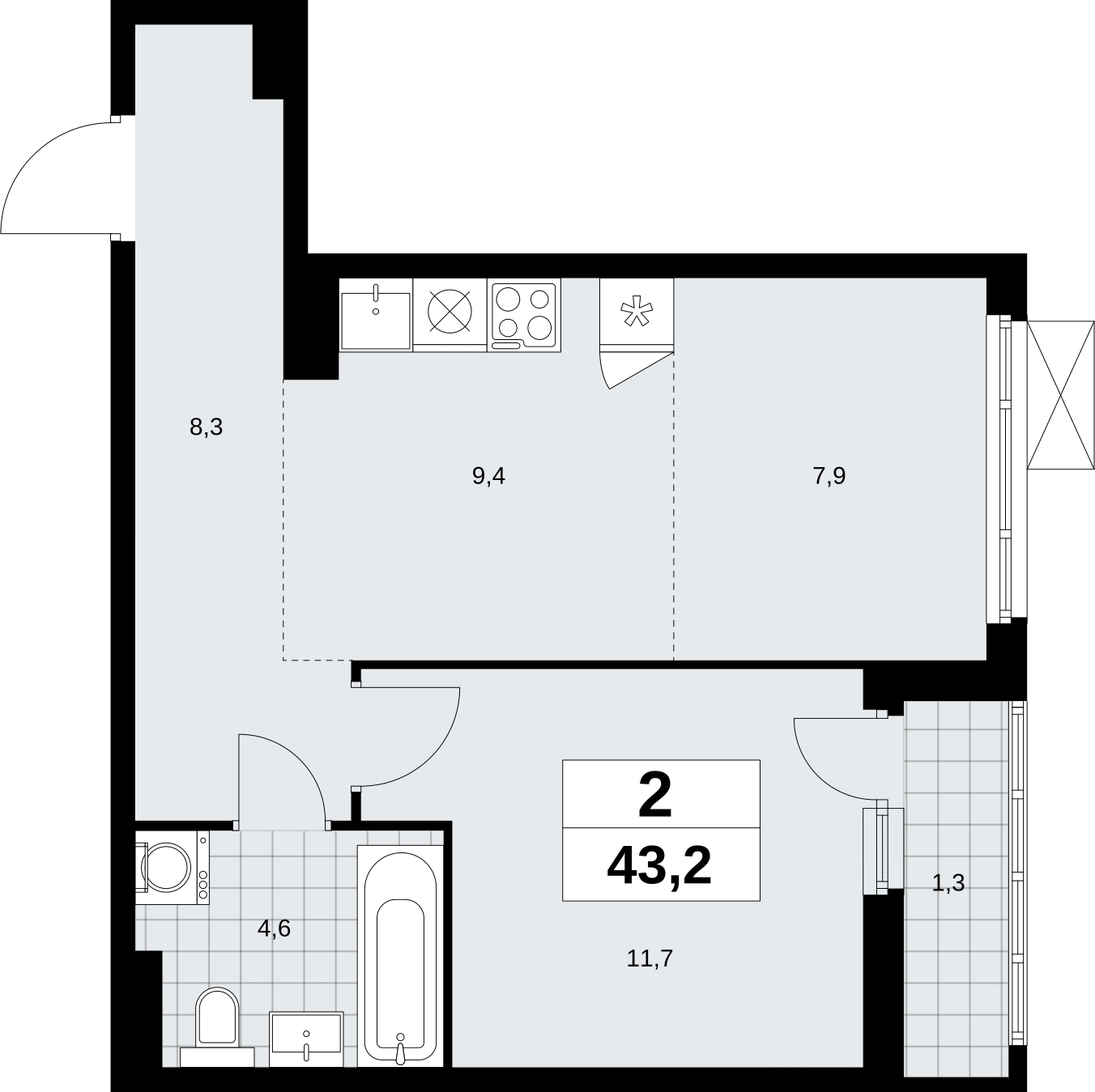 2-комнатная квартира с отделкой в Квартал Депо на 6 этаже в 3 секции. Сдача в 2 кв. 2024 г.