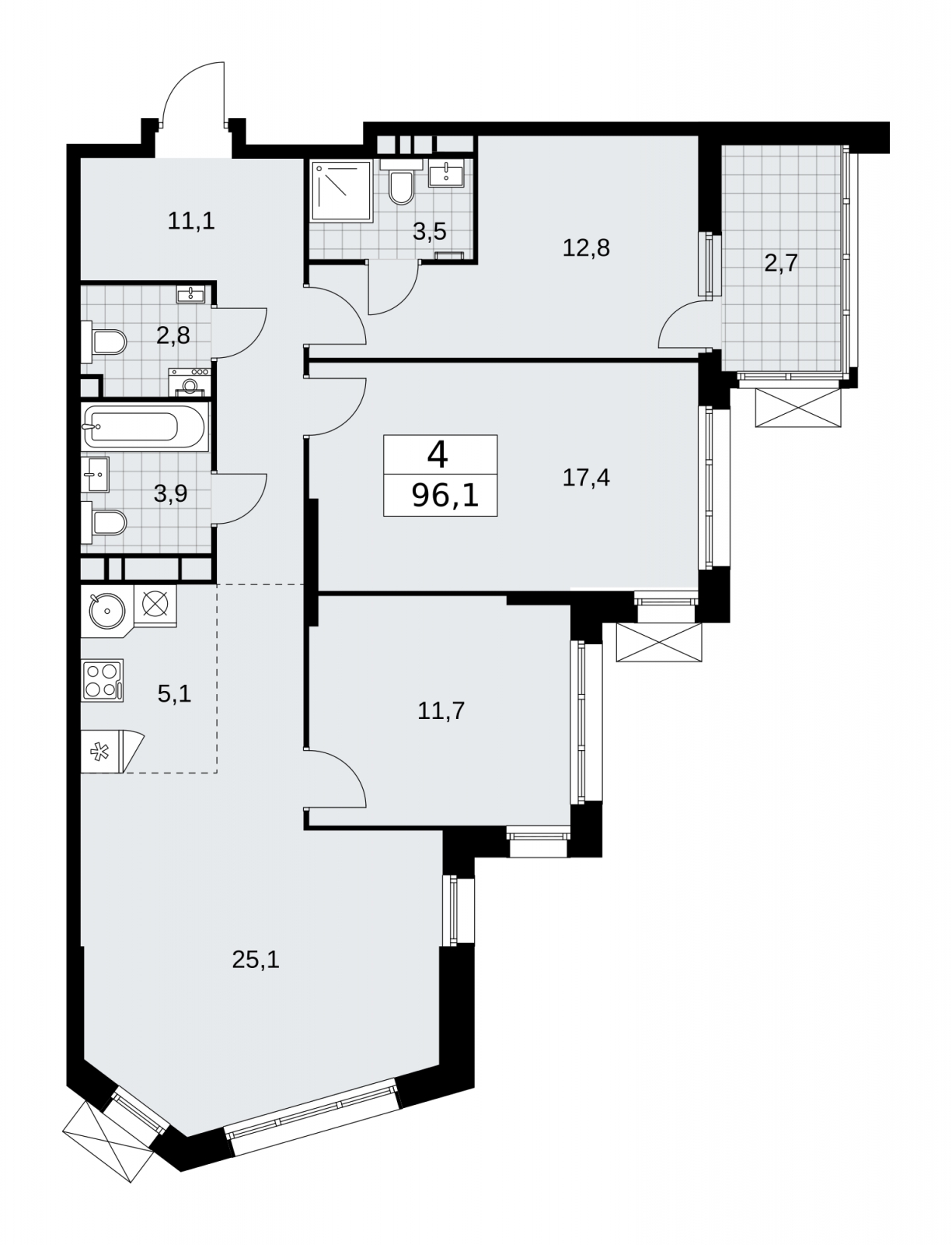 4-комнатная квартира с отделкой в ЖК Дзен-кварталы на 9 этаже в 5 секции. Сдача в 1 кв. 2025 г.