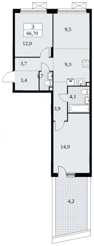 2-комнатная квартира в ЖК Скандинавия на 8 этаже в 2 секции. Сдача в 4 кв. 2024 г.