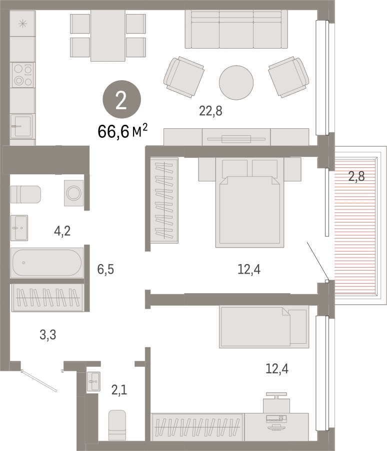 2-комнатная квартира с отделкой в ЖК Клубный дом White Khamovniki на 4 этаже в 1 секции. Сдача в 1 кв. 2021 г.