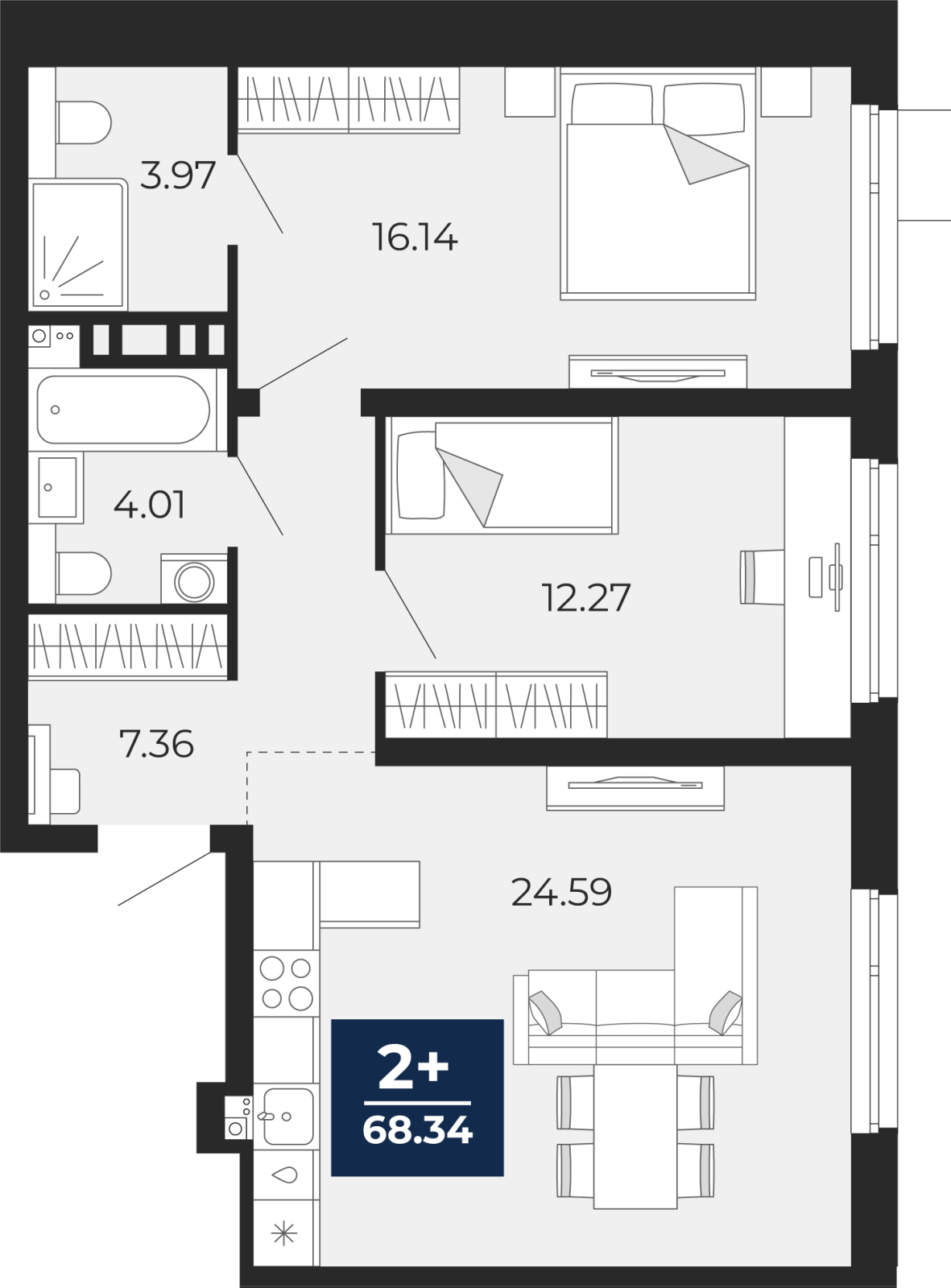 2-комнатная квартира с отделкой в ЖК Клубный дом White Khamovniki на 4 этаже в 1 секции. Сдача в 1 кв. 2021 г.
