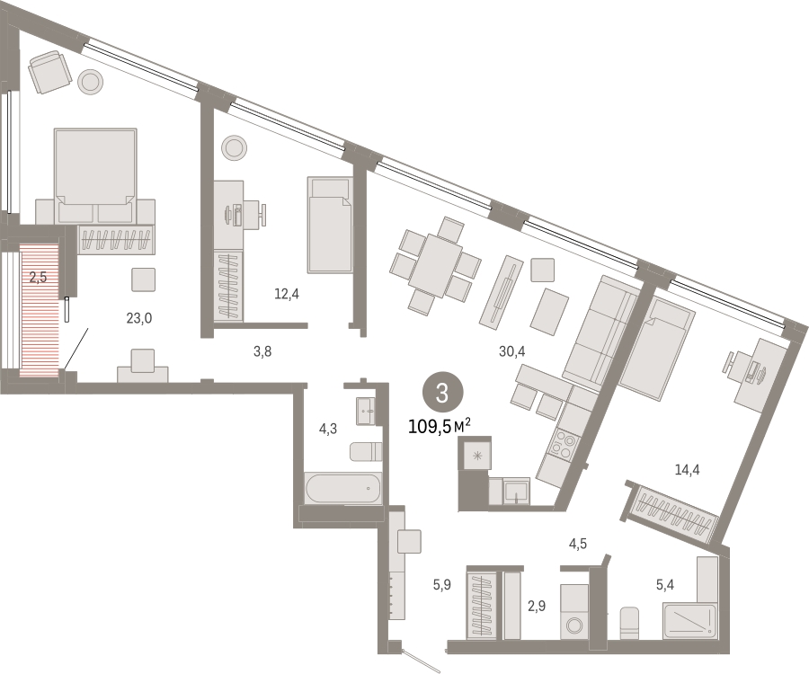 2-комнатная квартира в ЖК Дзен-кварталы на 16 этаже в 1 секции. Сдача в 1 кв. 2025 г.