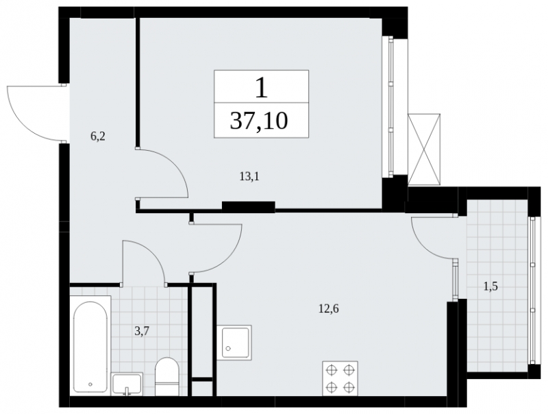 1-комнатная квартира (Студия) в ЖК Скандинавия на 10 этаже в 2 секции. Сдача в 4 кв. 2024 г.