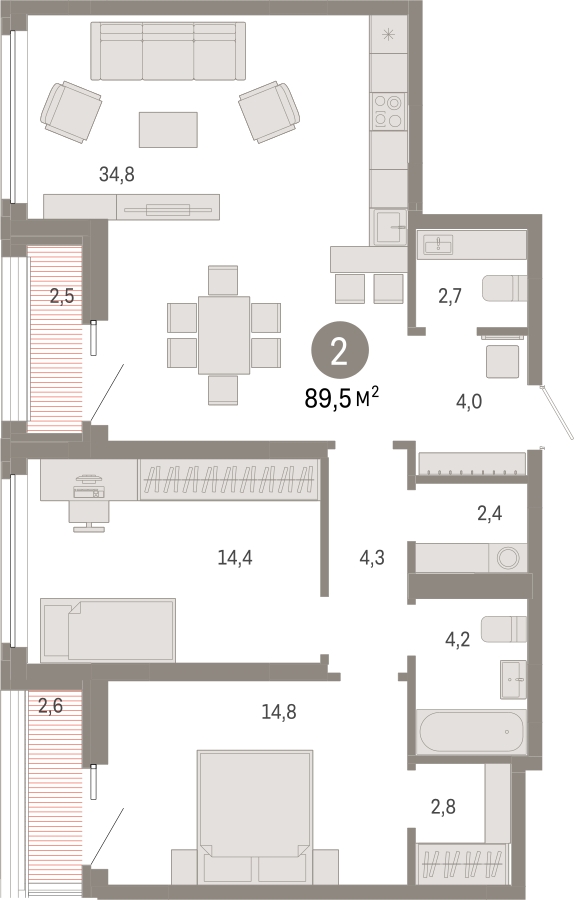 2-комнатная квартира с отделкой в Жилой район Шишимская горка на 6 этаже в 2 секции. Сдача в 4 кв. 2025 г.