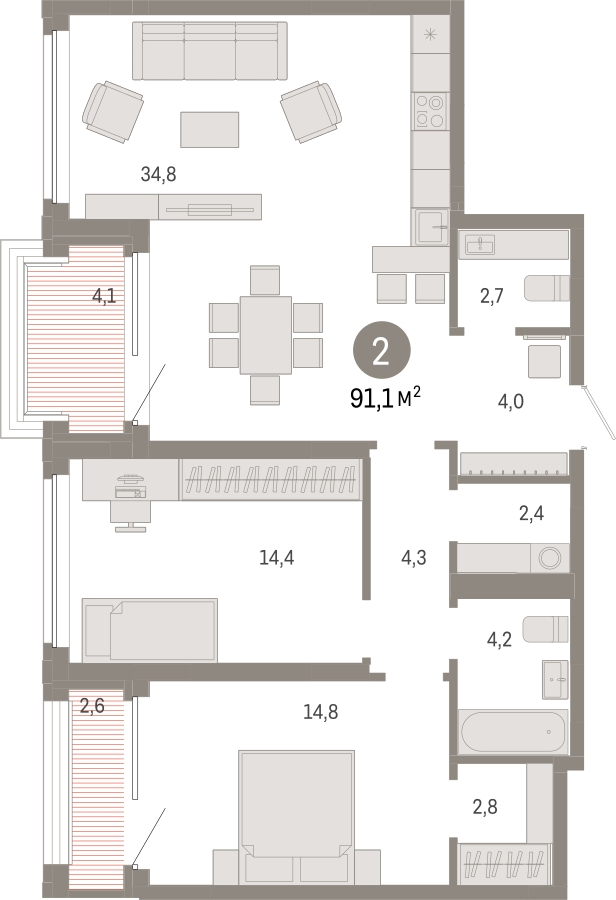 2-комнатная квартира в ЖК Дзен-кварталы на 18 этаже в 1 секции. Сдача в 1 кв. 2025 г.