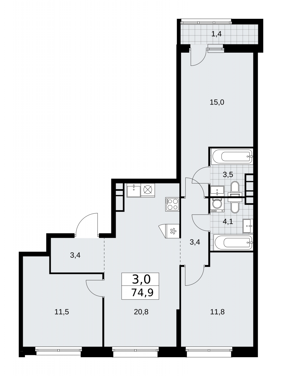 1-комнатная квартира (Студия) в ЖК Дзен-кварталы на 15 этаже в 1 секции. Сдача в 1 кв. 2025 г.