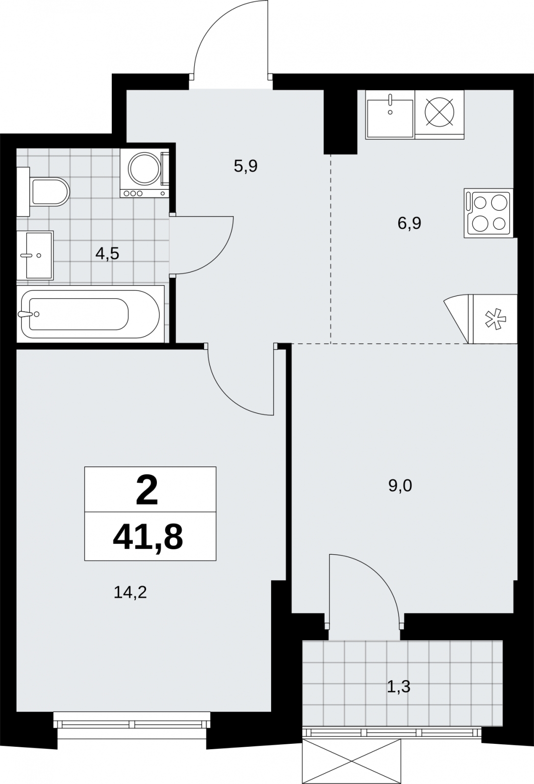 2-комнатная квартира в ЖК Дзен-кварталы на 5 этаже в 3 секции. Сдача в 1 кв. 2025 г.