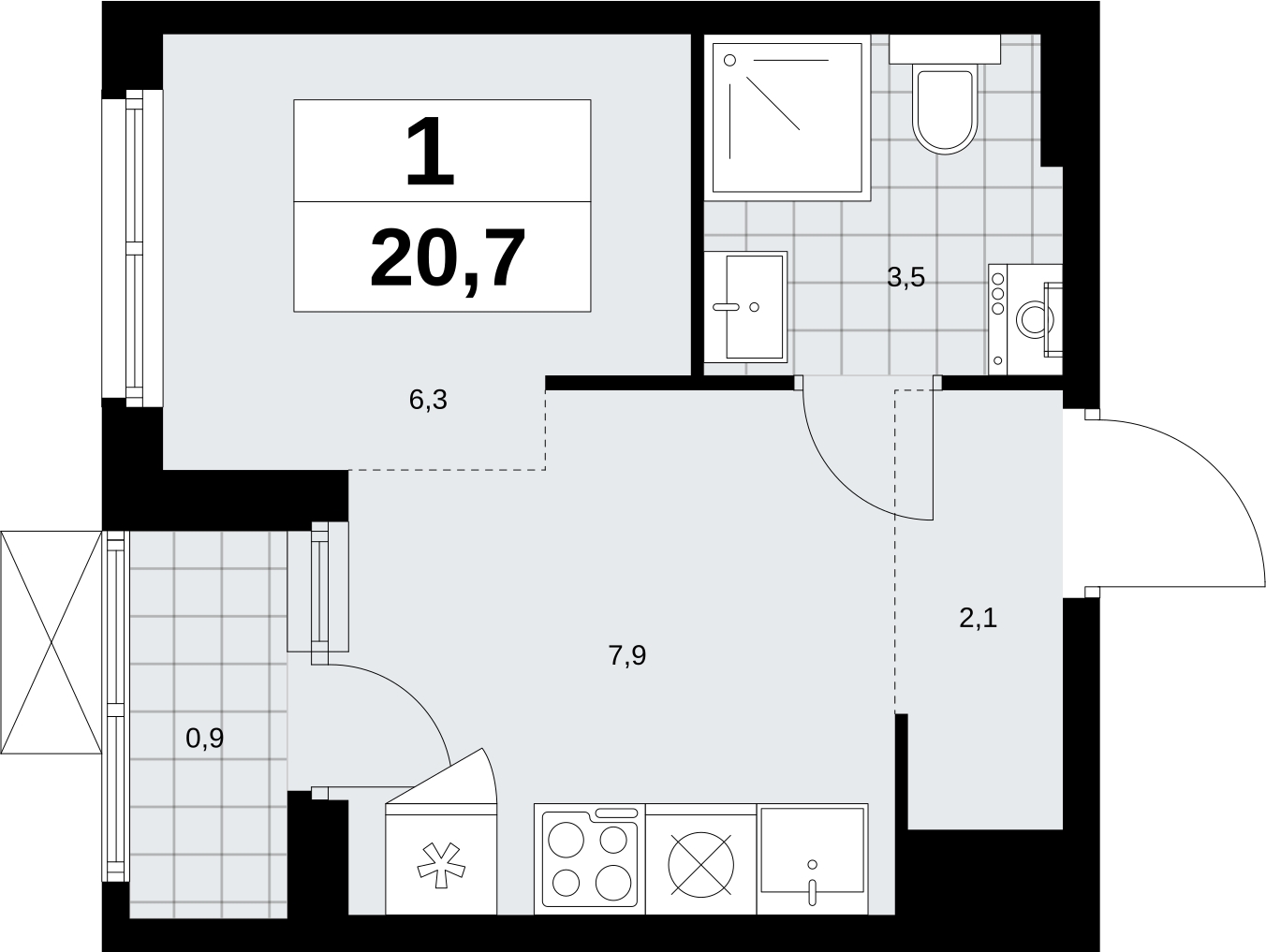 1-комнатная квартира (Студия) с отделкой в ЖК Дзен-кварталы на 8 этаже в 4 секции. Сдача в 2 кв. 2026 г.