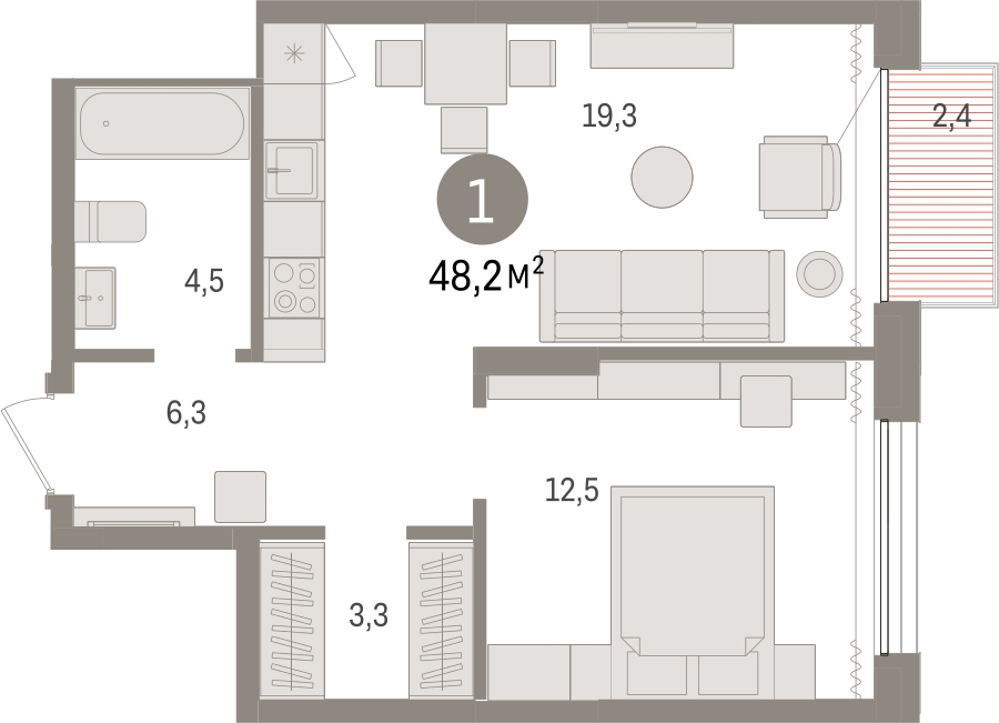 1-комнатная квартира в ЖК Дзен-кварталы на 4 этаже в 4 секции. Сдача в 1 кв. 2025 г.