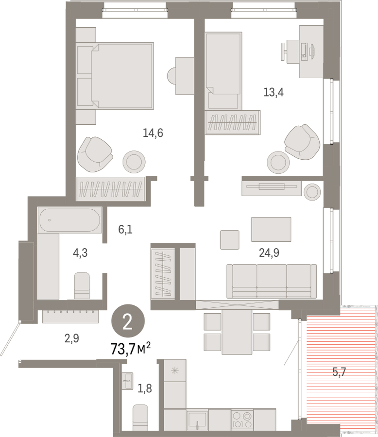 1-комнатная квартира (Студия) в ЖК Мишино-2 на 2 этаже в 2 секции. Сдача в 1 кв. 2024 г.