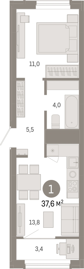 4-комнатная квартира с отделкой в ЖК West Garden на 14 этаже в 1 секции. Сдача в 2 кв. 2023 г.