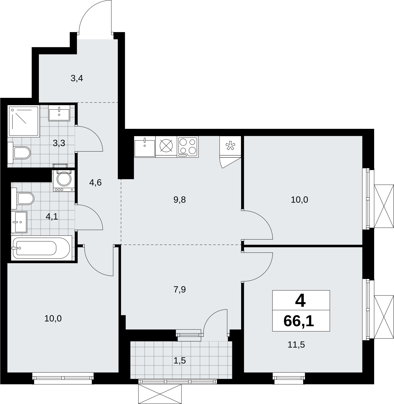 1-комнатная квартира (Студия) в ЖК Дзен-кварталы на 4 этаже в 1 секции. Сдача в 2 кв. 2025 г.