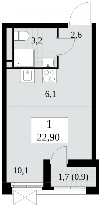 1-комнатная квартира (Студия) в ЖК Скандинавия на 11 этаже в 2 секции. Сдача в 4 кв. 2024 г.