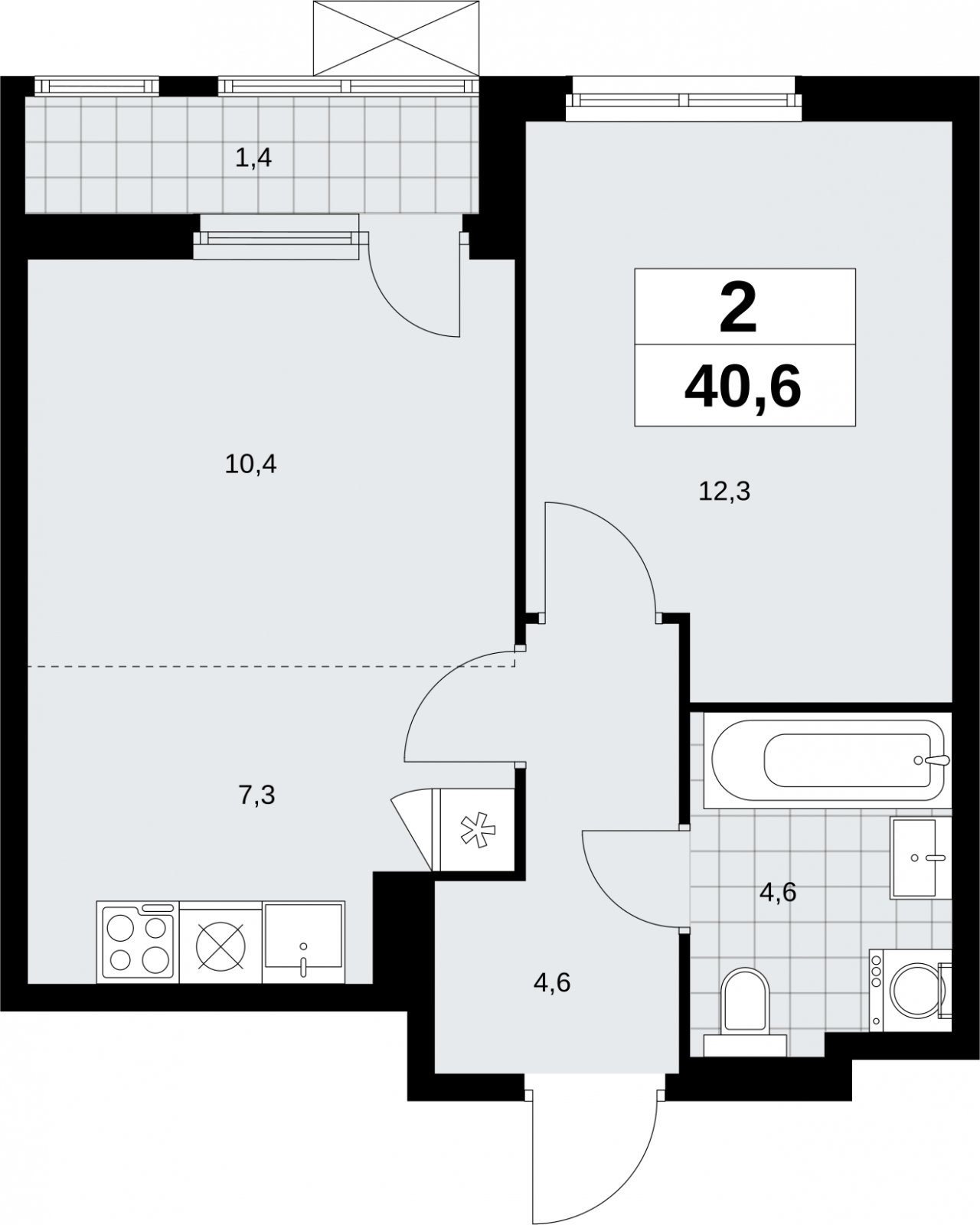2-комнатная квартира в ЖК Дзен-кварталы на 15 этаже в 1 секции. Сдача в 2 кв. 2025 г.