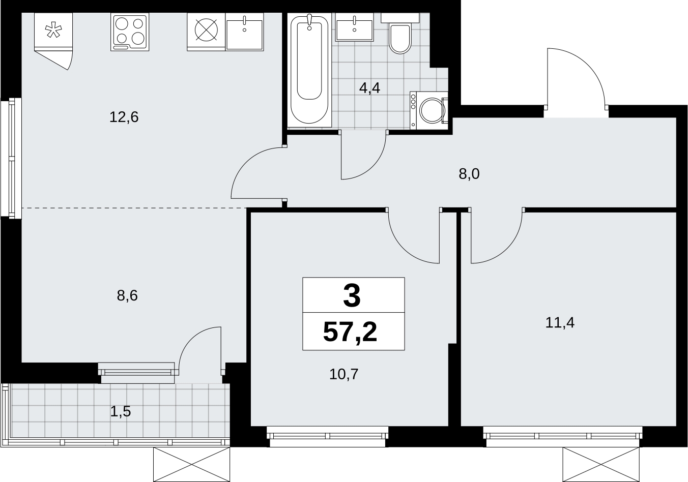 2-комнатная квартира в ЖК Дзен-кварталы на 17 этаже в 1 секции. Сдача в 2 кв. 2025 г.