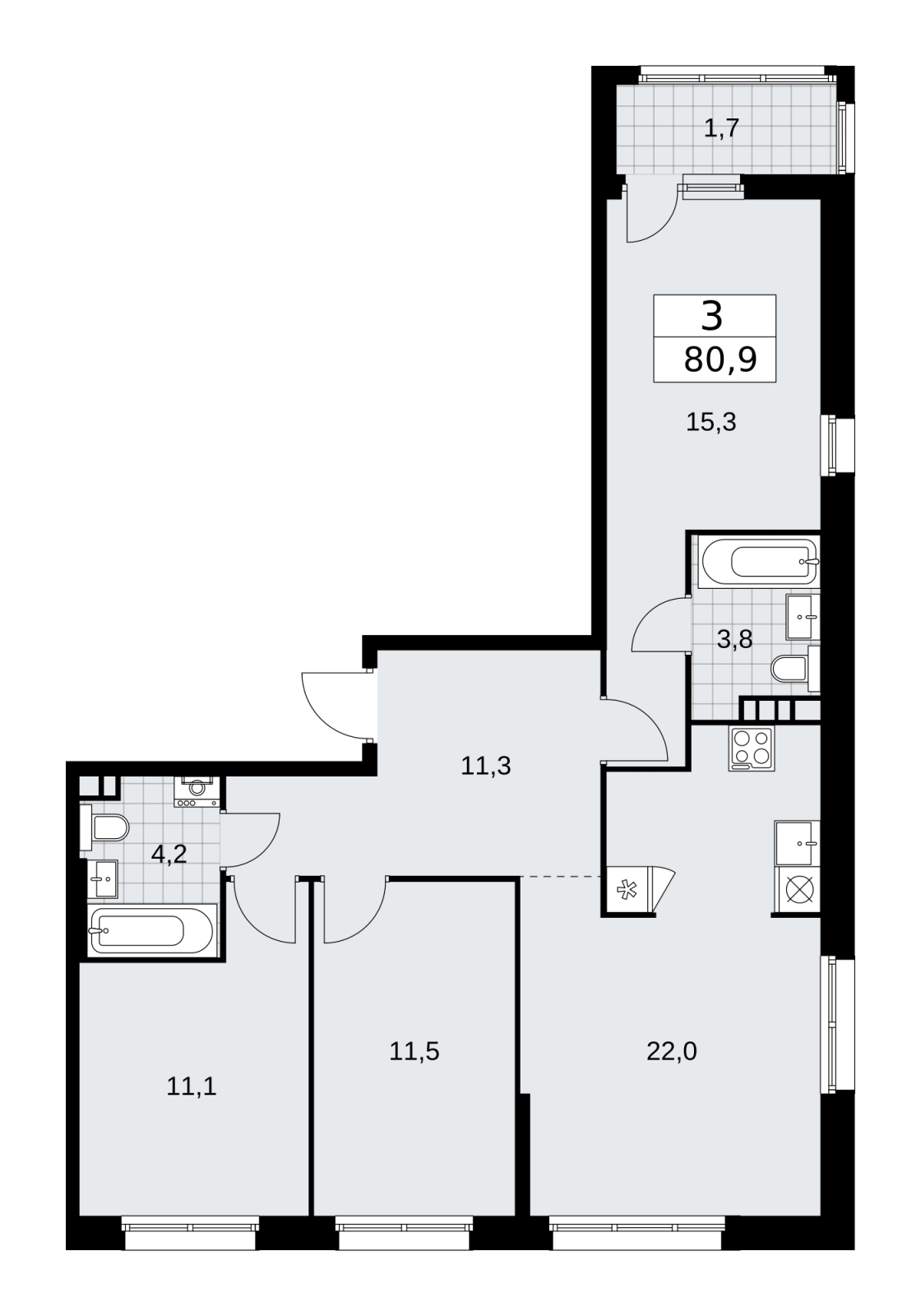 3-комнатная квартира с отделкой в ЖК Дзен-кварталы на 3 этаже в 1 секции. Сдача в 2 кв. 2026 г.