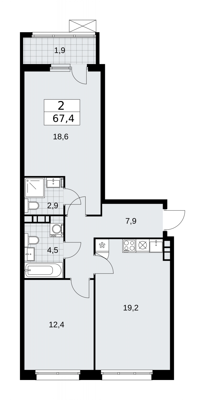 2-комнатная квартира с отделкой в Брусника в Академическом на 7 этаже в 1 секции. Сдача в 3 кв. 2026 г.