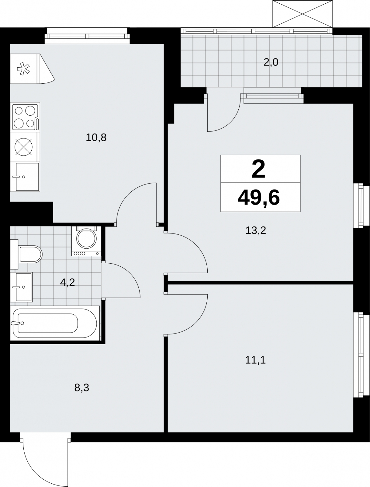 2-комнатная квартира с отделкой в ЖК Дзен-кварталы на 7 этаже в 1 секции. Сдача в 2 кв. 2026 г.