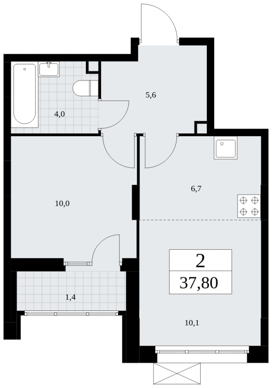 2-комнатная квартира в ЖК Скандинавия на 11 этаже в 1 секции. Сдача в 4 кв. 2024 г.