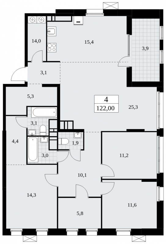 3-комнатная квартира с отделкой в ЖК Дзен-кварталы на 7 этаже в 1 секции. Сдача в 2 кв. 2026 г.