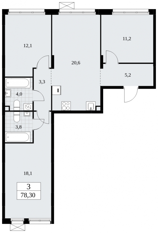 2-комнатная квартира с отделкой в Брусника в Академическом на 7 этаже в 6 секции. Сдача в 3 кв. 2026 г.