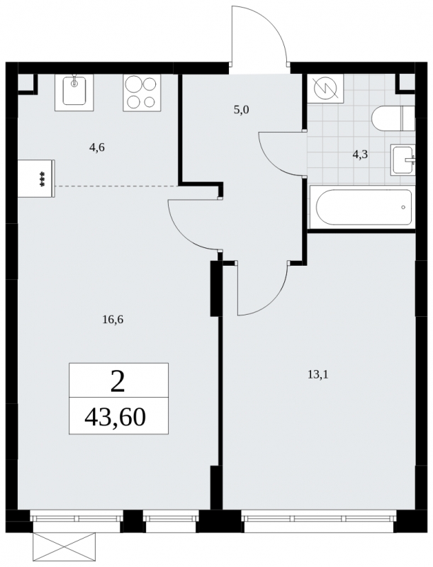 2-комнатная квартира в ЖК Дзен-кварталы на 19 этаже в 1 секции. Сдача в 1 кв. 2026 г.