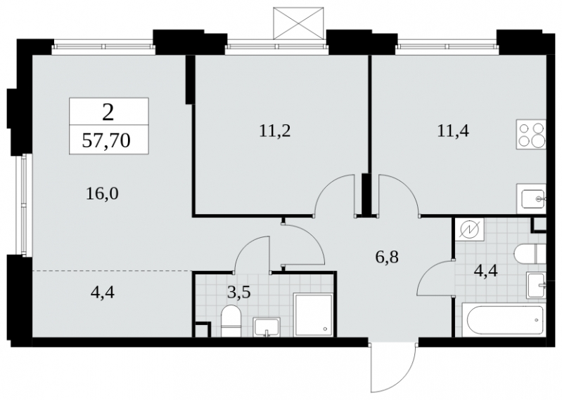 2-комнатная квартира в ЖК Скандинавия на 3 этаже в 3 секции. Сдача в 4 кв. 2024 г.