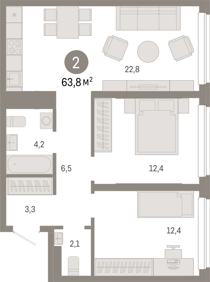 3-комнатная квартира в Жилой район Новый город на 1 этаже в 4 секции. Сдача в 2 кв. 2022 г.