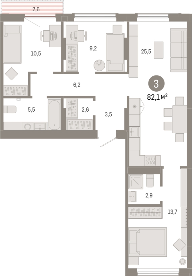 3-комнатная квартира в ЖК Дзен-кварталы на 5 этаже в 1 секции. Сдача в 2 кв. 2025 г.
