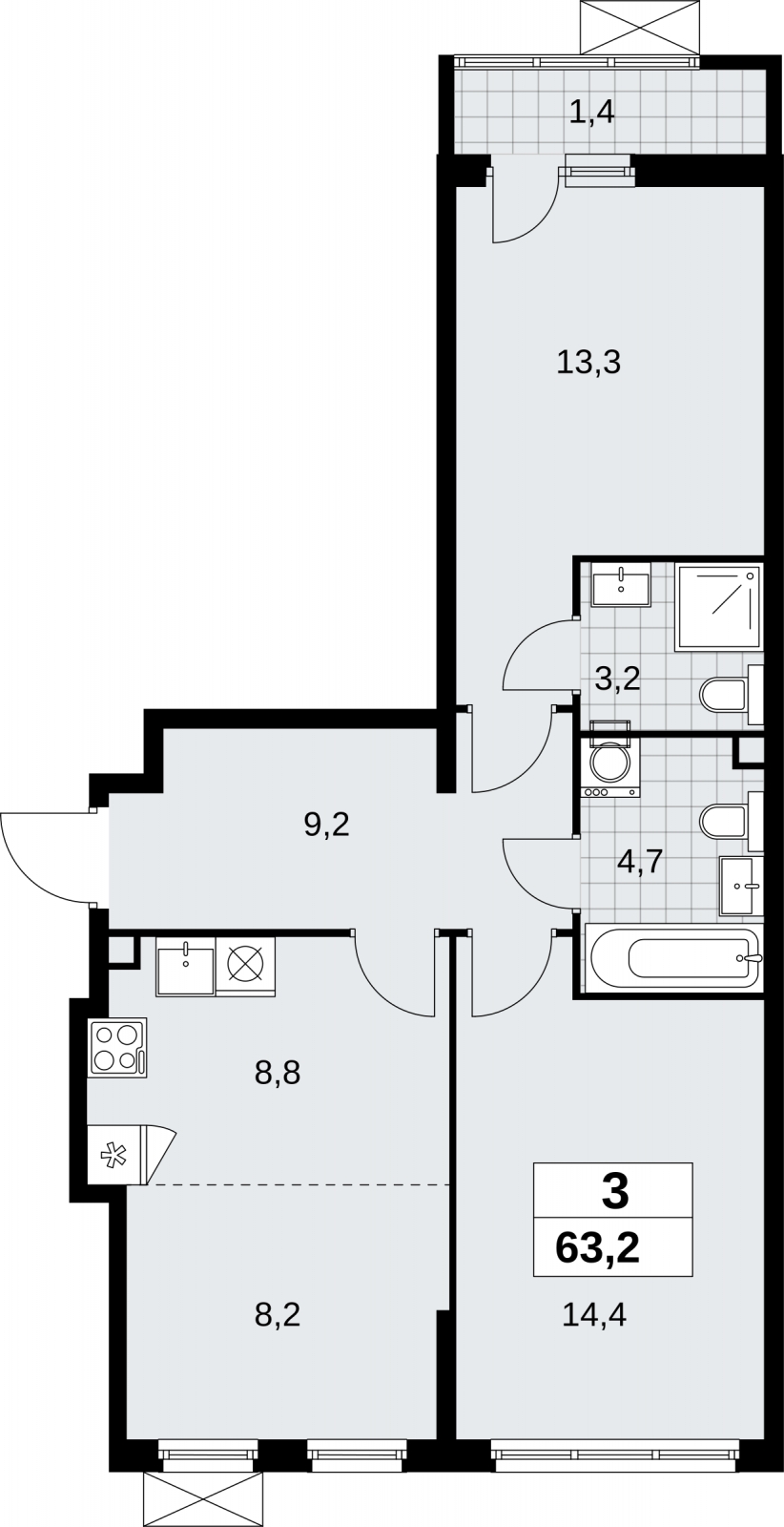 2-комнатная квартира в ЖК Дзен-кварталы на 2 этаже в 2 секции. Сдача в 2 кв. 2025 г.