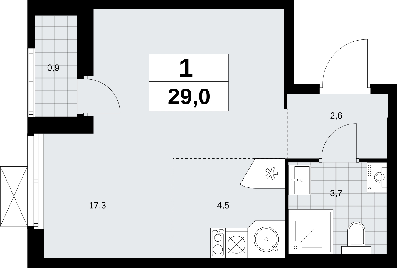 1-комнатная квартира в ЖК Дзен-кварталы на 9 этаже в 4 секции. Сдача в 2 кв. 2025 г.