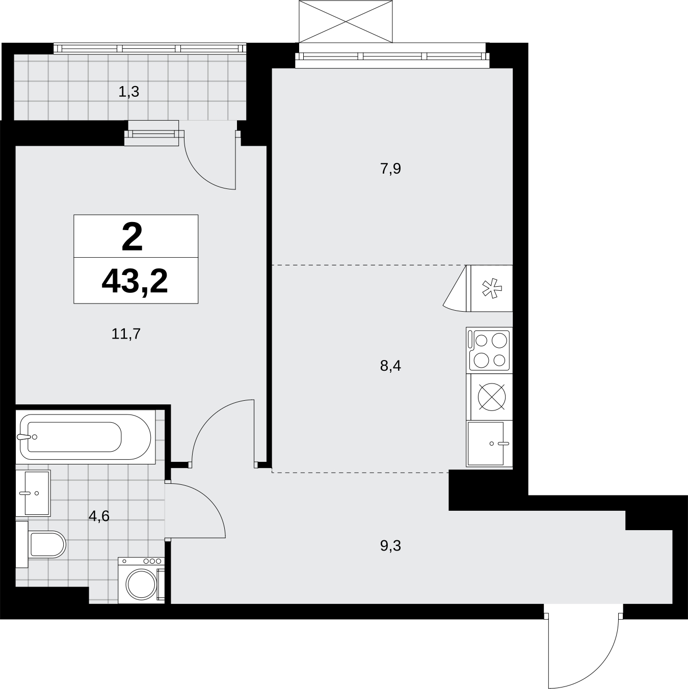 2-комнатная квартира в ЖК Дзен-кварталы на 4 этаже в 3 секции. Сдача в 2 кв. 2025 г.