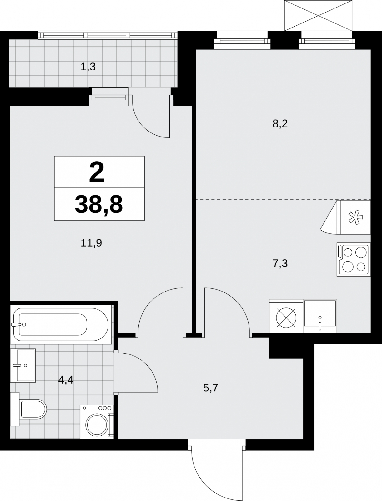 2-комнатная квартира с отделкой в ЖК Дзен-кварталы на 9 этаже в 2 секции. Сдача в 2 кв. 2026 г.
