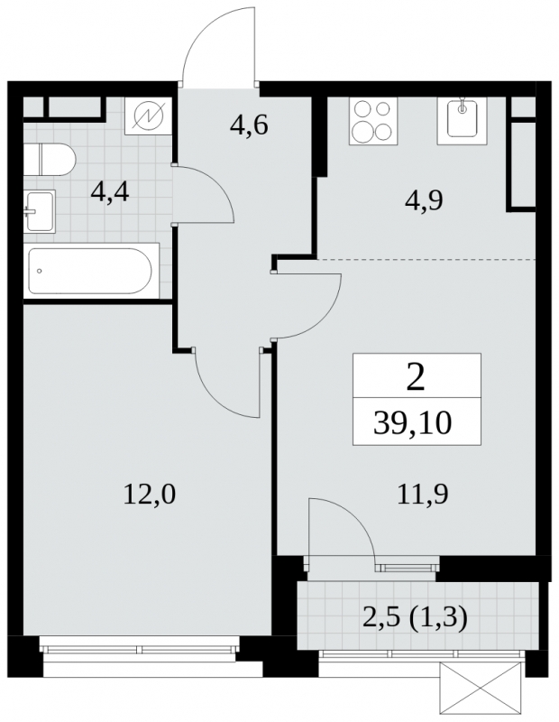 1-комнатная квартира (Студия) в ЖК Скандинавия на 3 этаже в 1 секции. Сдача в 4 кв. 2024 г.