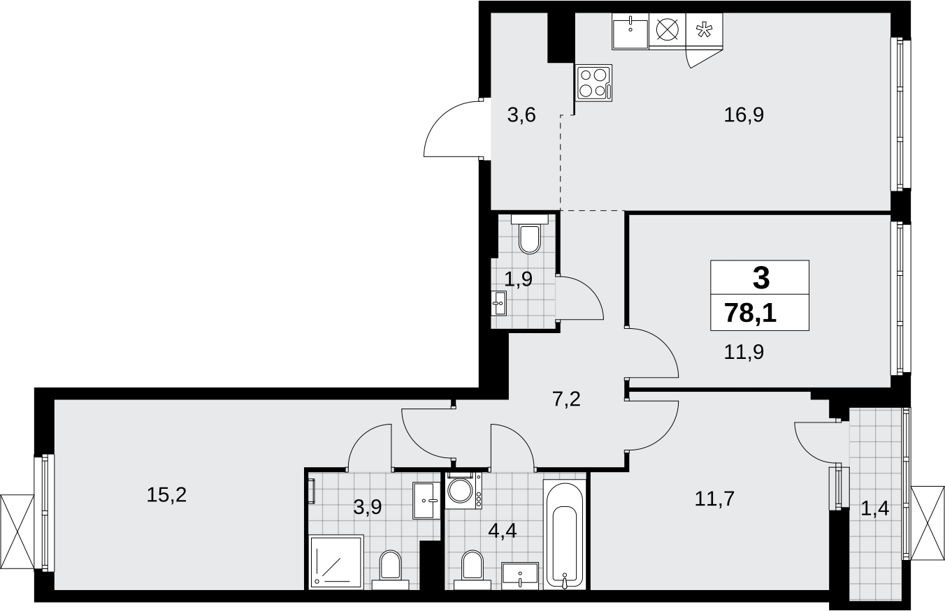 1-комнатная квартира в ЖК Дзен-кварталы на 21 этаже в 1 секции. Сдача в 1 кв. 2026 г.