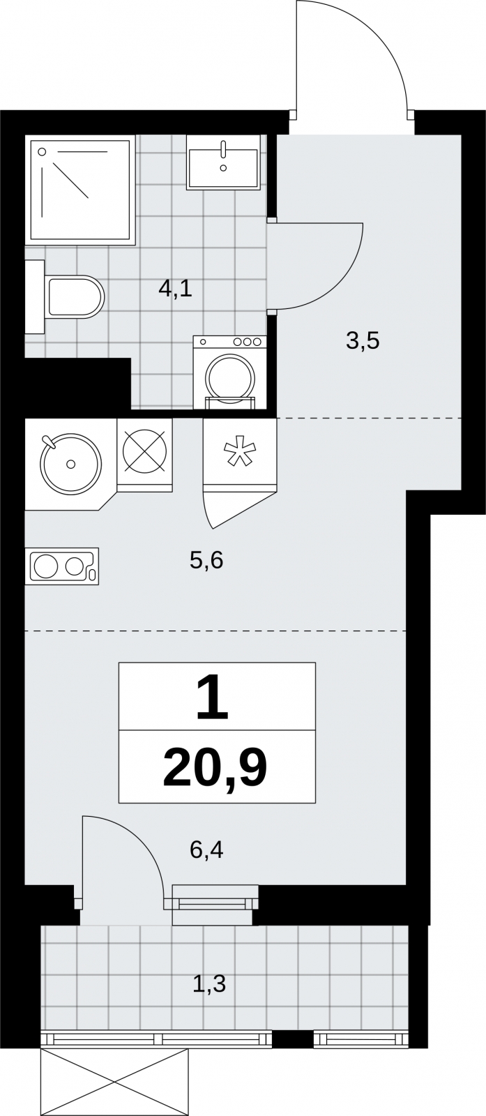 1-комнатная квартира в ЖК Дзен-кварталы на 6 этаже в 4 секции. Сдача в 2 кв. 2025 г.