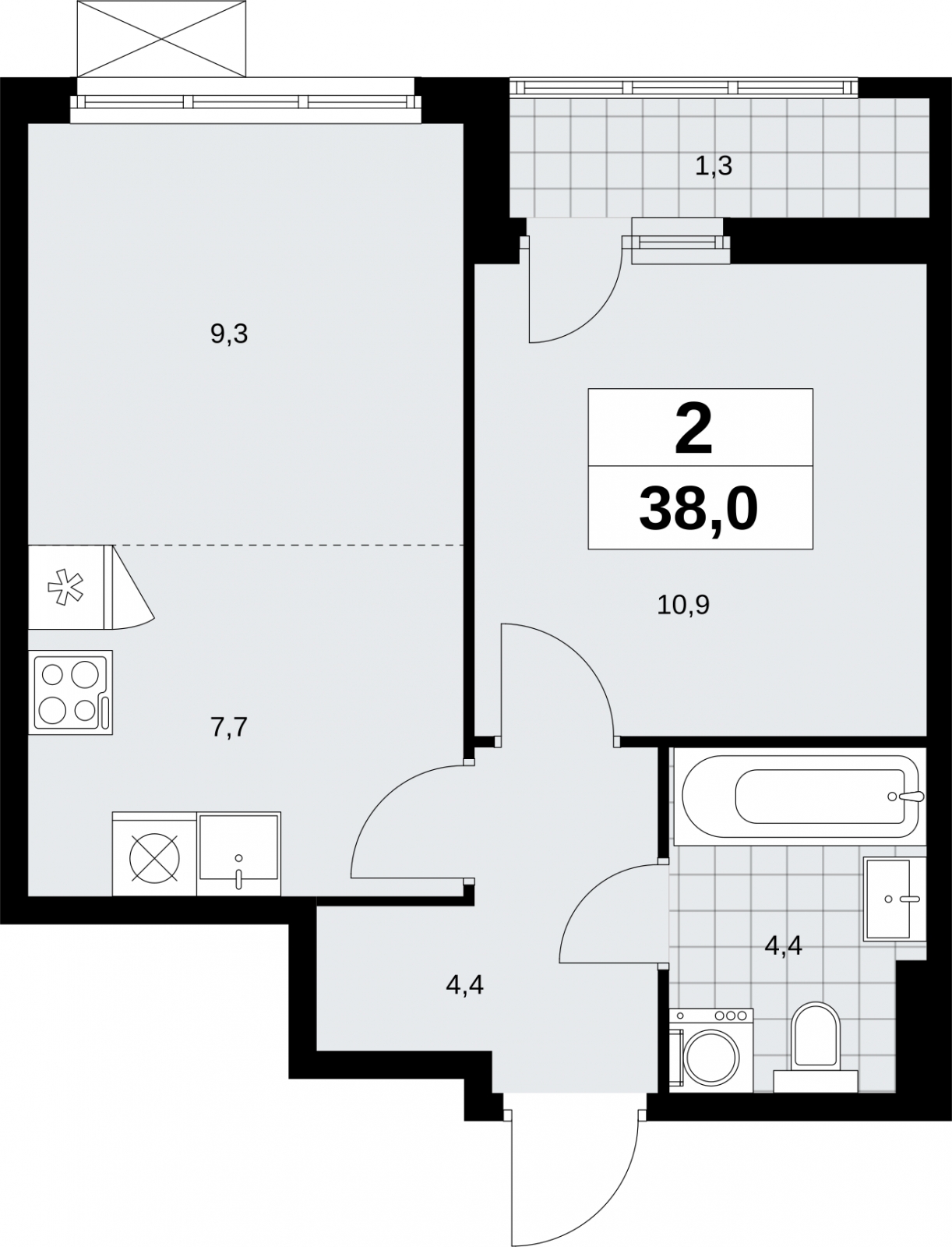 2-комнатная квартира в ЖК URAL на 20 этаже в 1 секции. Сдача в 4 кв. 2024 г.