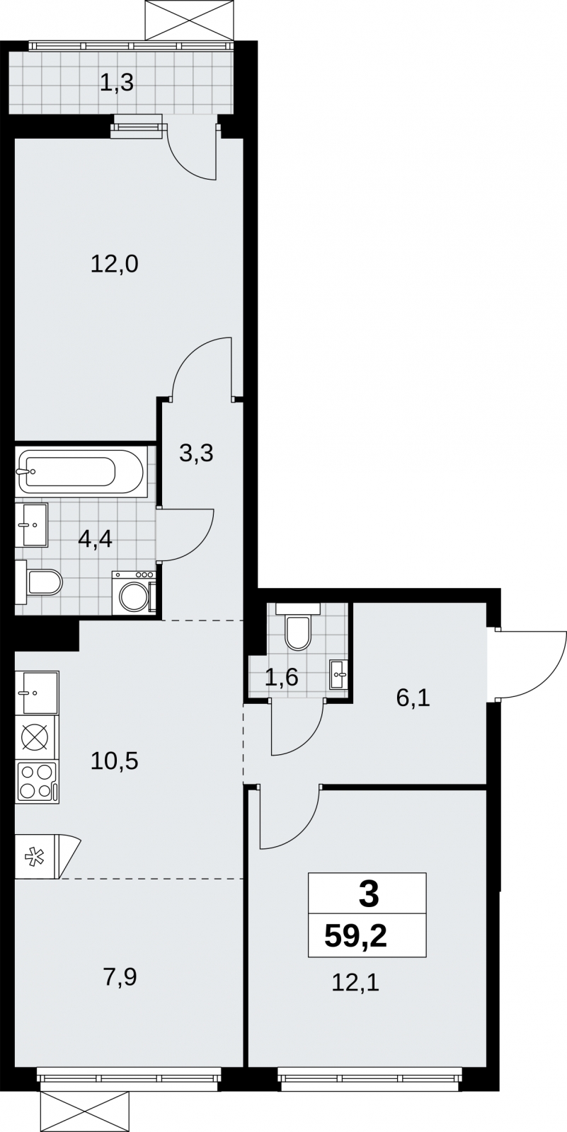 2-комнатная квартира с отделкой в ЖК Дзен-кварталы на 9 этаже в 3 секции. Сдача в 2 кв. 2026 г.