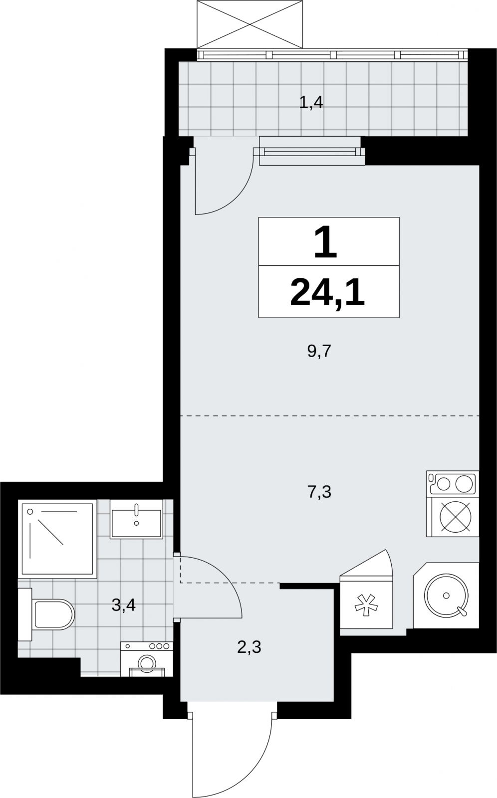 1-комнатная квартира (Студия) с отделкой в ЖК Ladozhsky AVENIR на 5 этаже в 1 секции. Сдача в 4 кв. 2024 г.