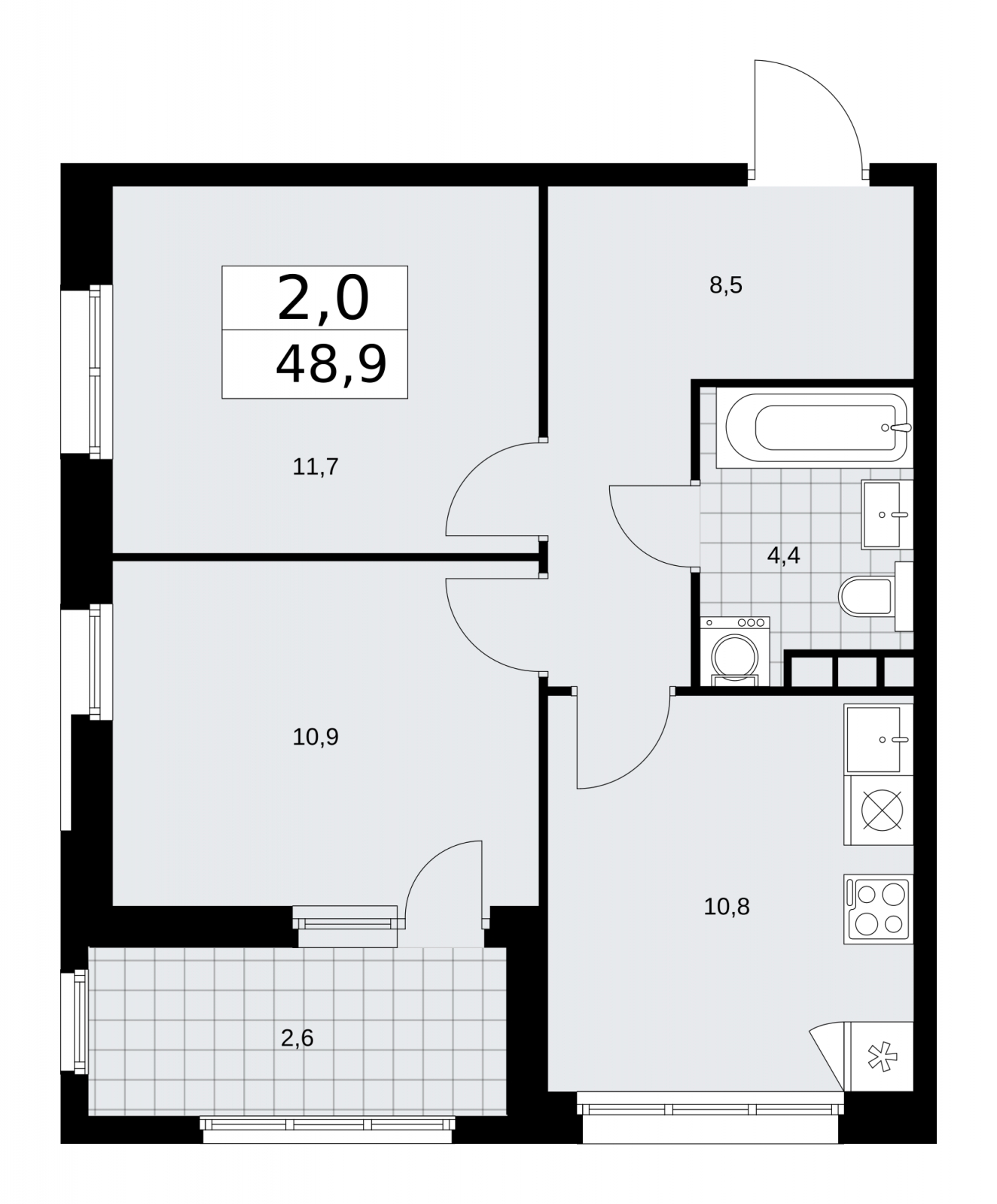 2-комнатная квартира с отделкой в ЖК Прео на 8 этаже в 1 секции. Сдача в 4 кв. 2025 г.