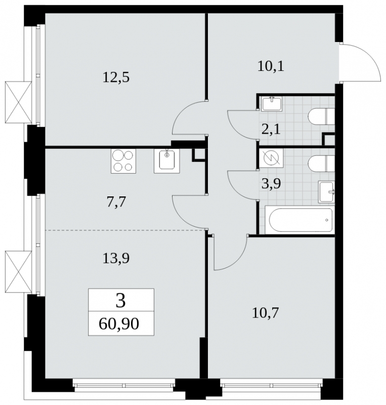 5-комнатная квартира в ЖК Скандинавия на 3 этаже в 1 секции. Сдача в 4 кв. 2024 г.