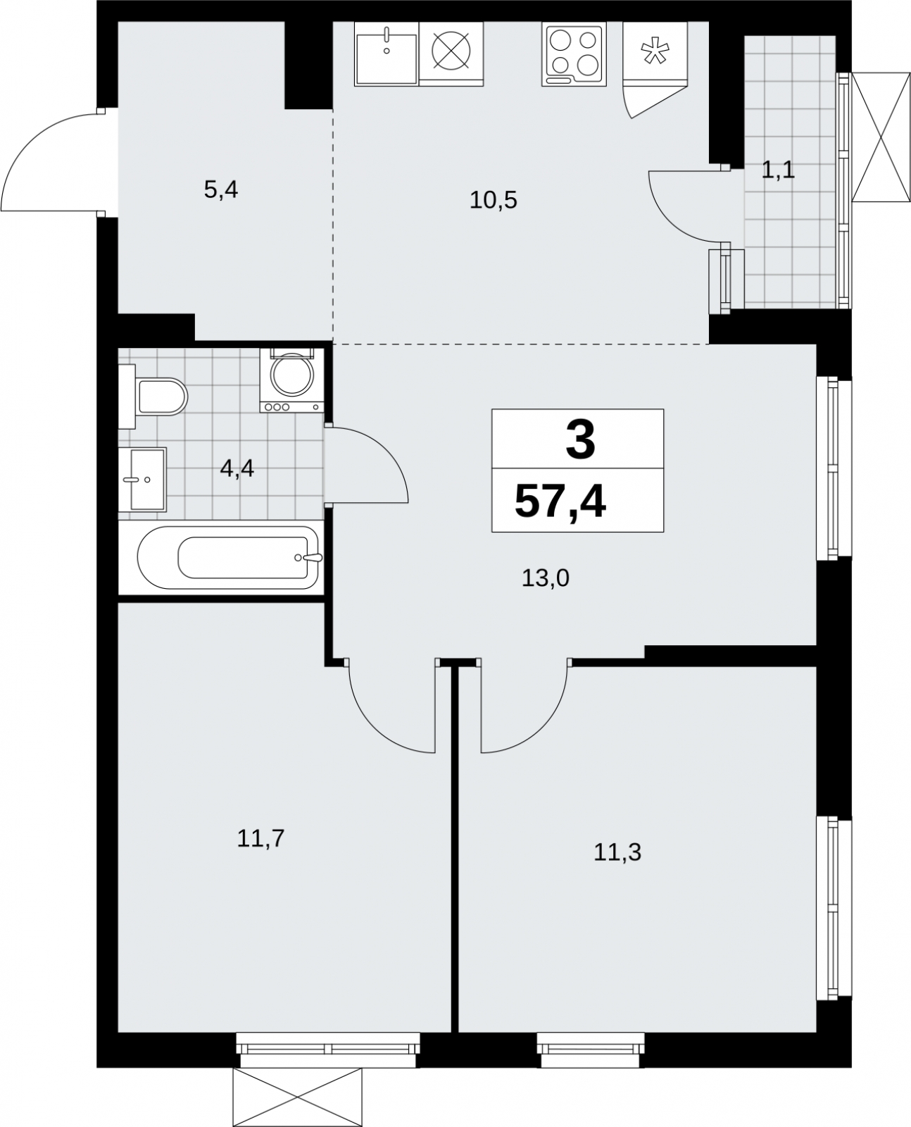 2-комнатная квартира в ЖК Дзен-кварталы на 11 этаже в 1 секции. Сдача в 1 кв. 2026 г.