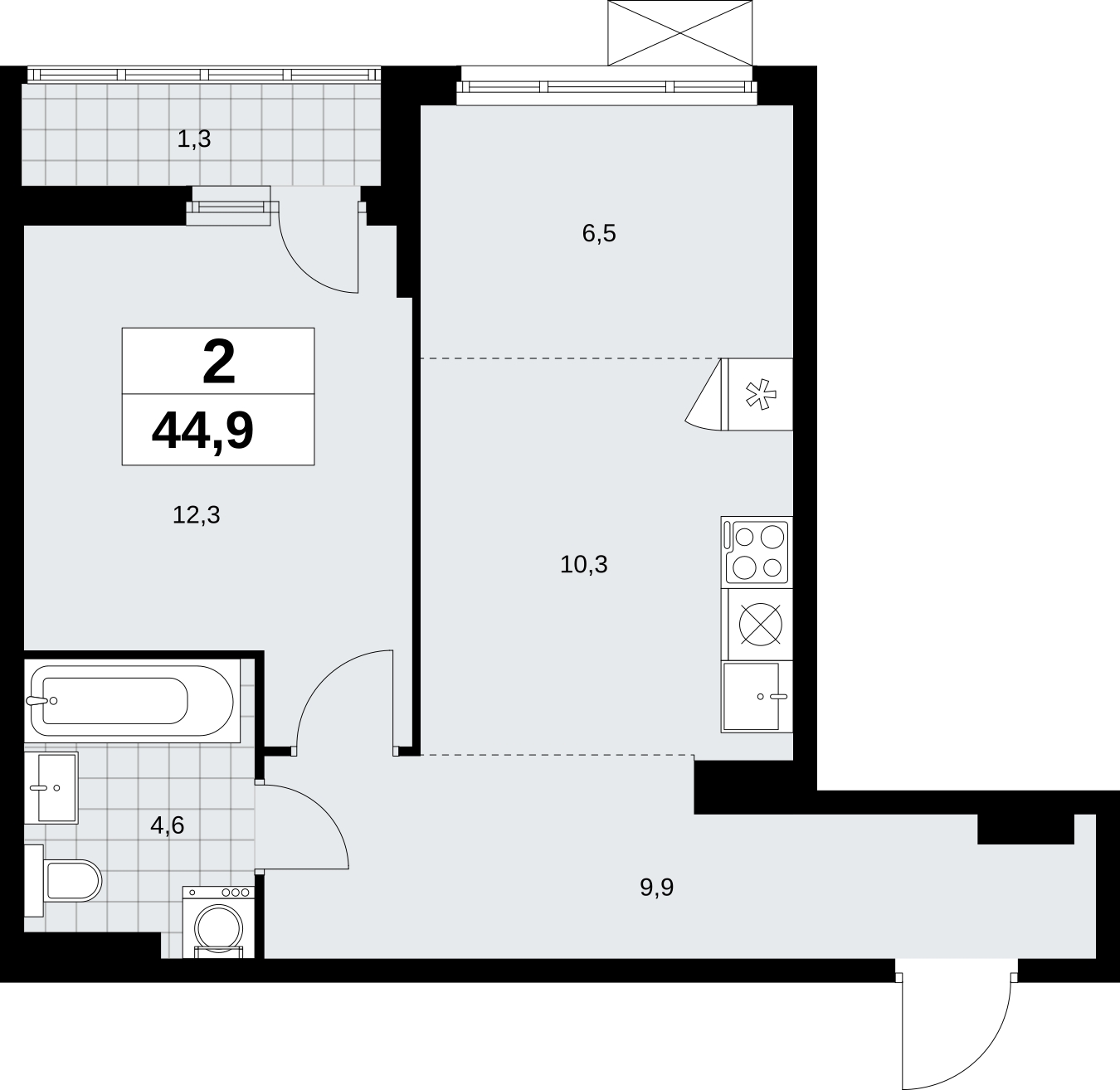 2-комнатная квартира с отделкой в Жилой район Южные кварталы на 9 этаже в 7 секции. Сдача в 2 кв. 2024 г.