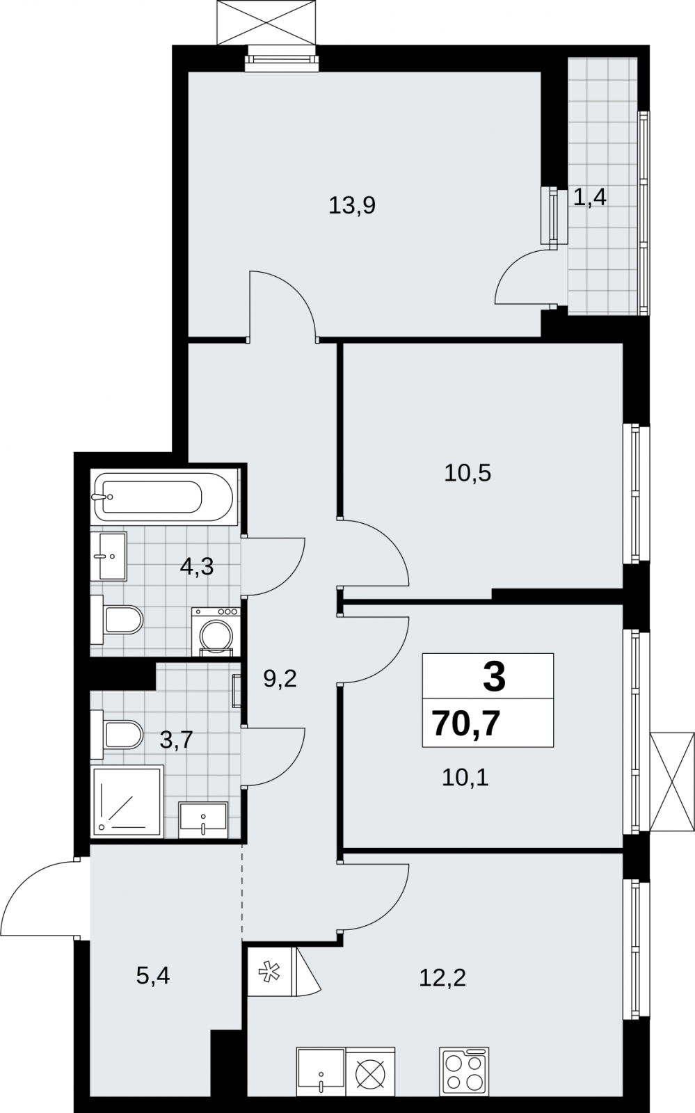 3-комнатная квартира с отделкой в ЖК Дзен-кварталы на 13 этаже в 1 секции. Сдача в 1 кв. 2025 г.