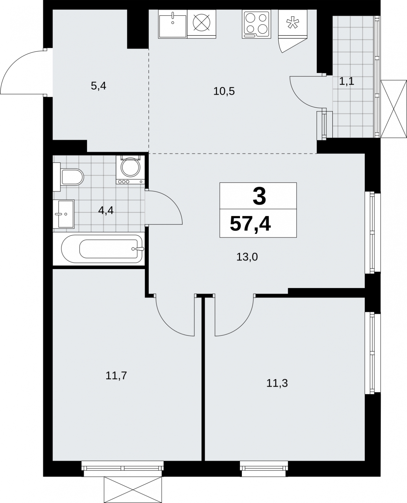 2-комнатная квартира с отделкой в Жилой район Южные кварталы на 1 этаже в 1 секции. Сдача в 1 кв. 2024 г.