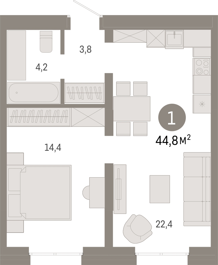 1-комнатная квартира с отделкой в Микрорайон Университет на 7 этаже в 3 секции. Сдача в 3 кв. 2020 г.