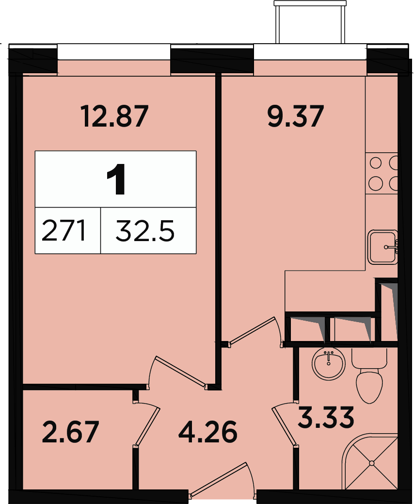 1-комнатная квартира (Студия) в мкр. Новое Медведково на 6 этаже в 1 секции. Сдача в 4 кв. 2023 г.