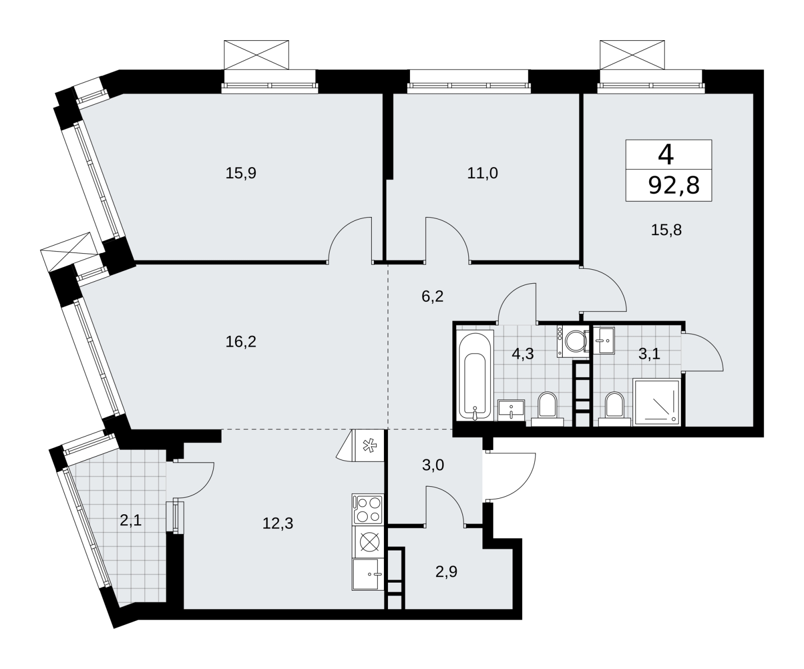 2-комнатная квартира с отделкой в Квартал Депо на 16 этаже в 1 секции. Сдача в 2 кв. 2024 г.