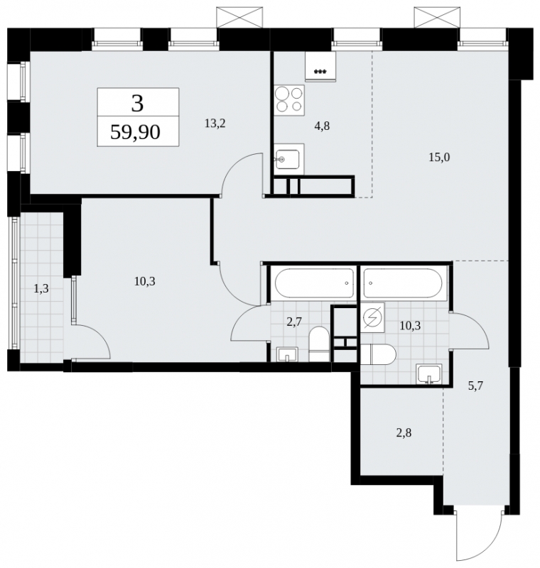 1-комнатная квартира с отделкой в Велнес-квартал Никольский на 3 этаже в 5 секции. Сдача в 4 кв. 2024 г.